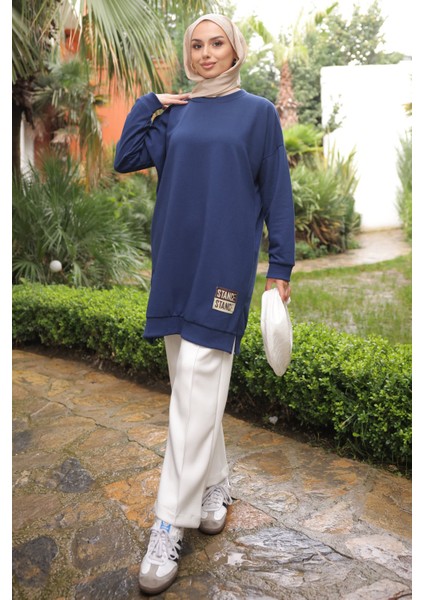 Lacivert Bisiklet Yaka Armalı Tunik