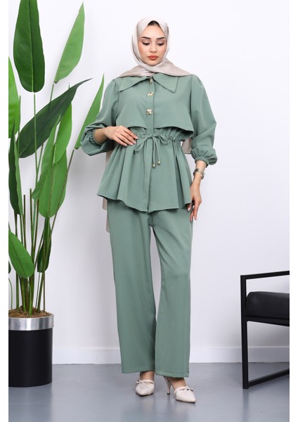 Yeşil Double Krep Tunik Pantolonlu Takım fiyatları