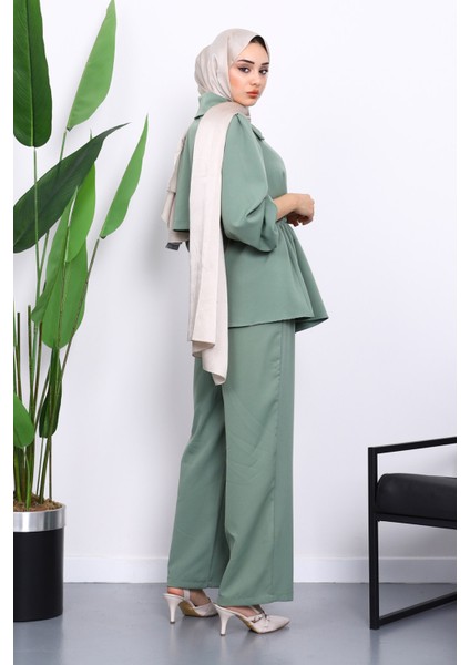 Yeşil Double Krep Tunik Pantolonlu Takım fırsatları