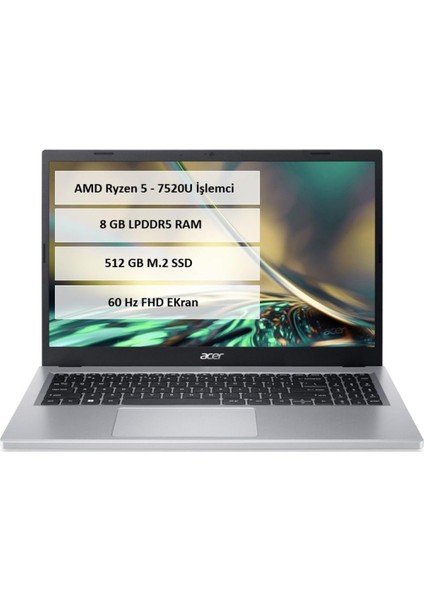 Aspire 3 A315-24P Amd Ryzen 5 7520 8gb 512GB SSD Freedos 15.6" NX.KDEEY.00E