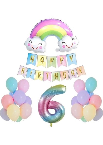 Yaş Gülen Gökkuşağı Rakam Folyo Balon Set