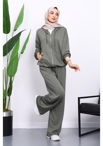 Haki Kapşonlu Fermuarlı Kanguru Cepli Modal Takım fiyatları