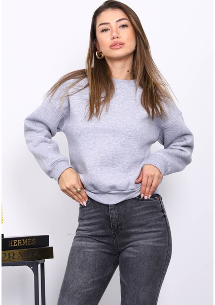 Gri Bisiklet Yaka Üç İplik Sweat fırsatları