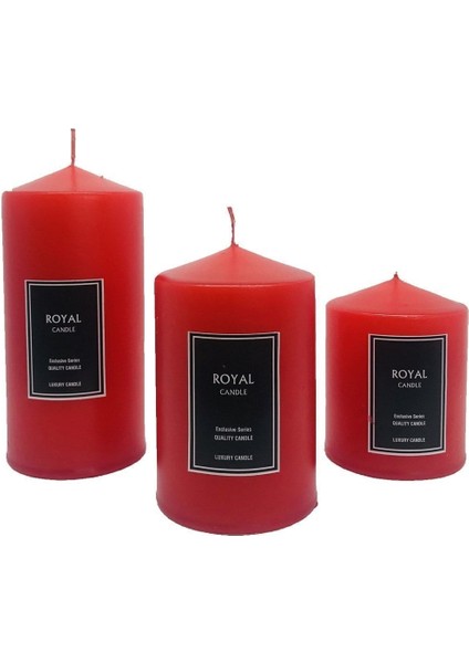 Kırmızı Silindir Mum 3 Lü Set (Rc Süper Set) Çap 6 cm Boy 6-9-12 cm