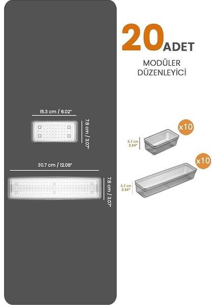 Home 20'li Modüler Set Kaşıklık Çekmece Içi Düzenleyici Çatal Kaşık Bıçak Düzenleme Organizeri Antrasit modelleri