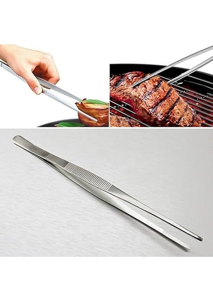 304 Paslanmaz Çelik Mangal Cımbızı, Profesyonel Mutfak ve Uzun Saplı Gıda Cımbızı, Çok Fonksiyonlu, 30 cm fırsatları