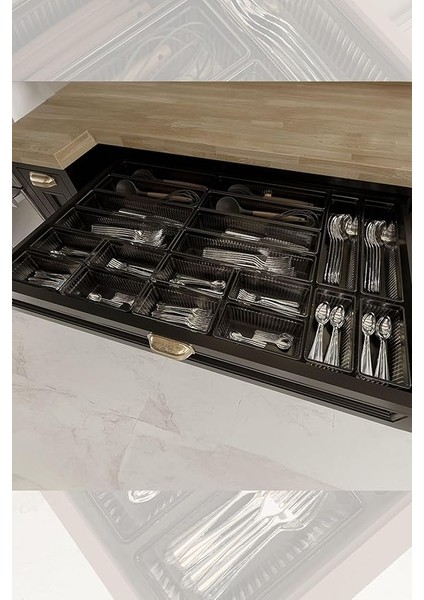 Home 20'li Modüler Set Kaşıklık Çekmece Içi Düzenleyici Çatal Kaşık Bıçak Düzenleme Organizeri Antrasit indirimleri