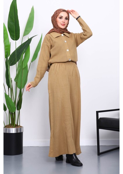 Vizon Gömlek Yaka Düğmeli Triko Etekli Takım fiyatları