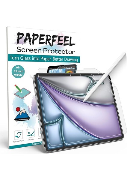 Paket Paperfeel Ekran Koruyucu iPad Air 13 Inç M3 M2 2025 2024, Çizim ve Yazma Için Mat Pet Kağıt Ekran Koruyucu - Parlama Önleyici ve Parmak Izi Önleyici