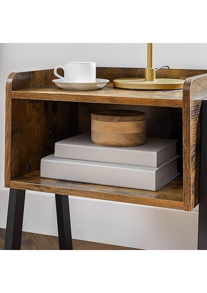 Komodin, Komodin, Yan Sehpa, Açık Bölmeli Istiflenebilir Komodin, Rustik Ahşap Görünüm, Vurgulu Mobilya, Metal Ayaklar, Sağlam, Endüstriyel Tasarım, Vintage Kahverengi-Siyah LET54X indirimleri