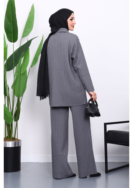 Füme Gömlek Yaka Düğmeli Pantolonlu Triko Takım fırsatları