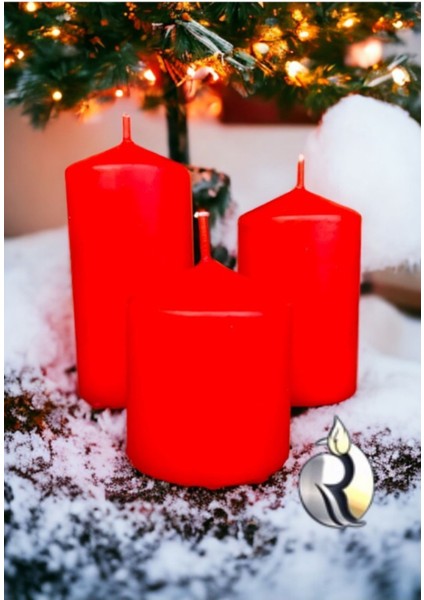 3 Adet Silindir Mum Seti Kırmızı fiyatları