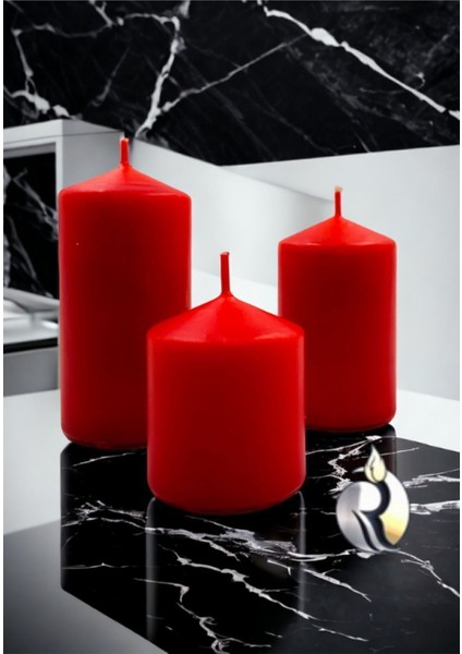 3 Adet Silindir Mum Seti Kırmızı modelleri