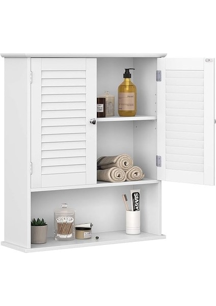 Banyo Dolabı, Dolap, Ayarlanabilir Raflı Ecza Dolabı, Lamel Kapılar ve Açık Raf, 20 x 60 x 70 Cm, Beyaz BBC27WT fırsatları