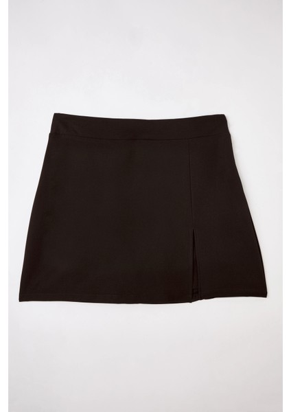 Büyük Beden Likralı Çift Yırtmaç Şortlu Etek Kahverengi fiyatları