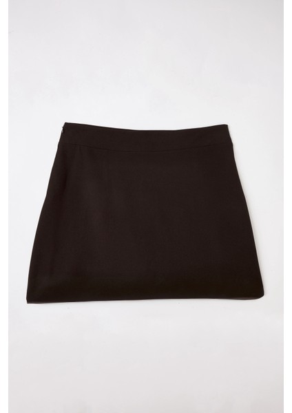 Büyük Beden Likralı Çift Yırtmaç Şortlu Etek Kahverengi modelleri