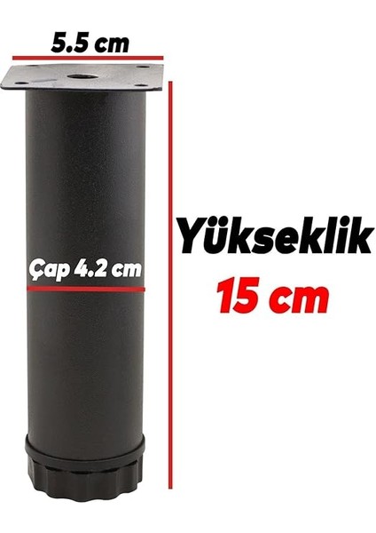 8 Adet Mobilya Kanepe Baza Koltuk Metal Destek Ayağı Ayarlanabilir 15 cm Siyah Metal Yükseltici Ayak modelleri