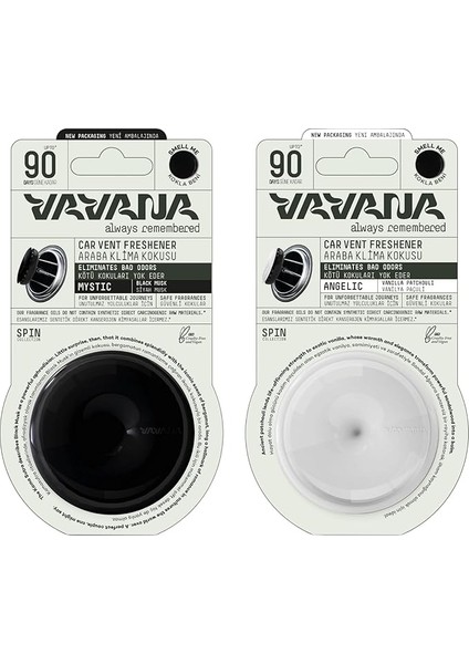 Spin Araba Klima Kokusu - Profesyonel Otomobil Kokusu | Bpa & Sıvı Içermez | 90 Gün Etkili | 2'li Set (Mystıc & Angelıc)