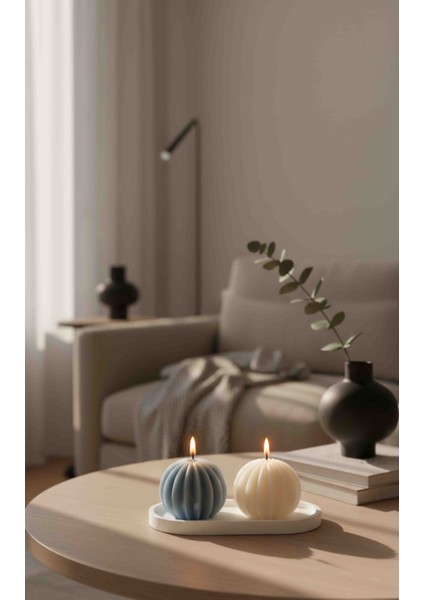 El Yapımı Kokulu Dekoratif Çizgili Mum Seti – 2’li Modern Tasarım (Mavi & Beyaz) fiyatları