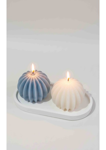 El Yapımı Kokulu Dekoratif Çizgili Mum Seti – 2’li Modern Tasarım (Mavi & Beyaz) modelleri