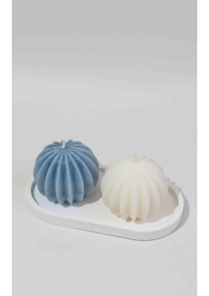 El Yapımı Kokulu Dekoratif Çizgili Mum Seti – 2’li Modern Tasarım (Mavi & Beyaz) fırsatları