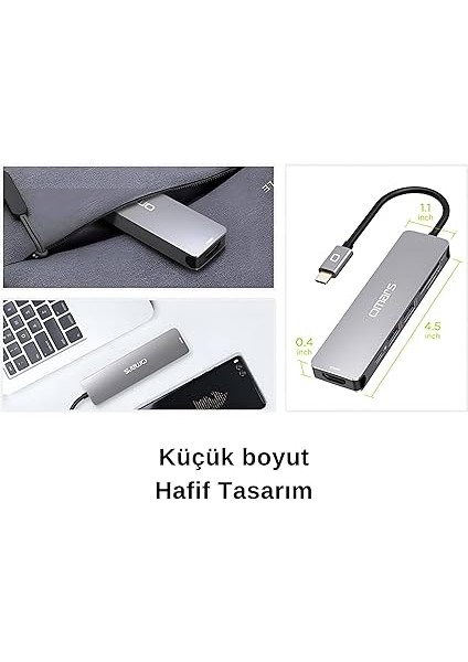 6 Port Type-C USB 3.1 Pd 4K HDMI Video Transferi Sd/tf Kart Uyumlu Hub Dönüştürücü Adaptör fiyatları