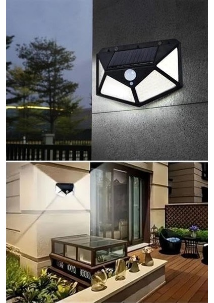 100 Ledli 3 Farklı Aydınlatma Ayarlı Solar Güneş Enerjili Hareket Sensörlü Bahçe Duvar Lambası
