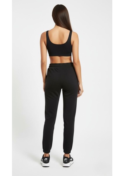 Kadın Siyah 2 Iplik Pamuklu Dar Paça Eşofman Altı - Esnek Fit Kesim Jogger indirimleri