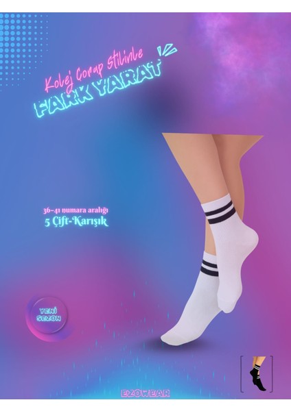 Premium Karışık 5’li Kadın Kolej Çorap Seti - Rahat ve Şık Kullanım