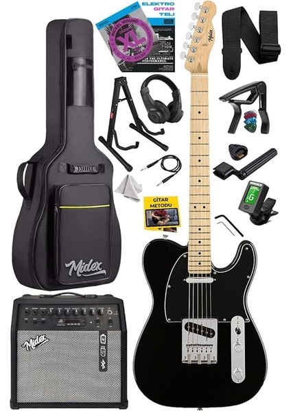TLX-50BK-50AMP Tele Kasa Maple Klavye 2 Single-Coil 50W Amfili Elektro Gitar