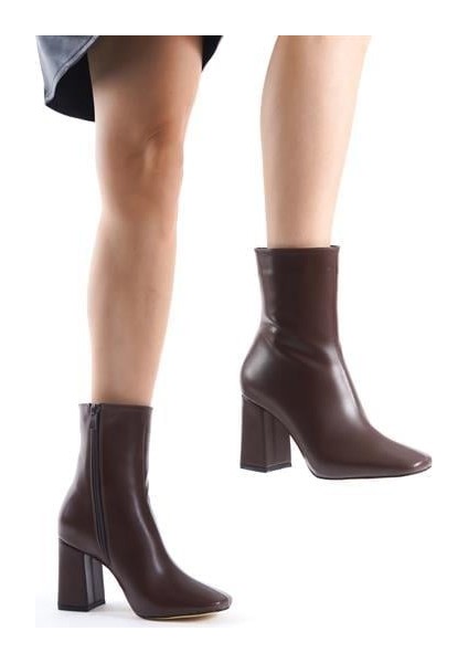 Kadın TLL Kahve Cilt Kalın Topuk Bot