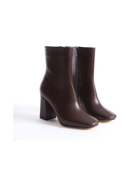 Kadın TLL Kahve Cilt Kalın Topuk Bot