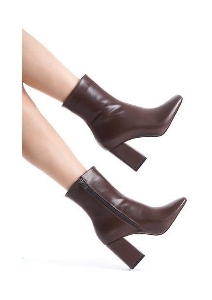 Kadın TLL Kahve Cilt Kalın Topuk Bot