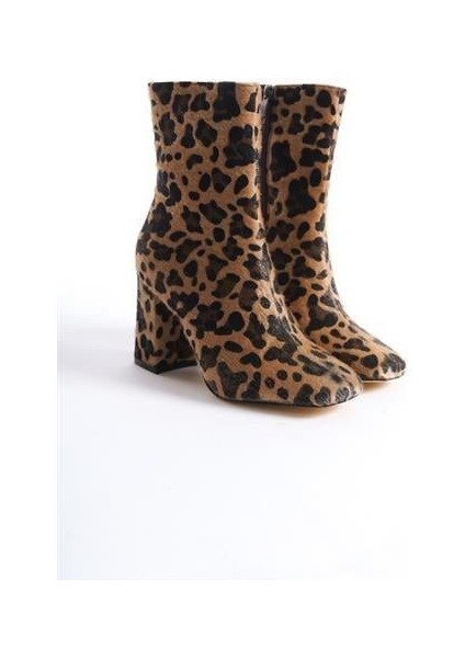 Kadın TLL Leopar Kalın Topuk Bot