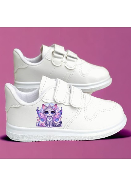 Mor Kedicik Baskılı Kız Çocuk Spor Ayakkabı Sneaker