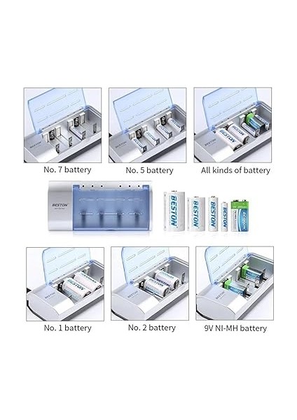 Beston (AA-AAA-C-D-9V-SC) Universal Tüm Boylar Pil Şarj Cihazı BST-C821BW modelleri