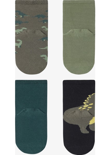 Çok Renkli Erkek Çocuk Green Dino 4lü Soket Çorap