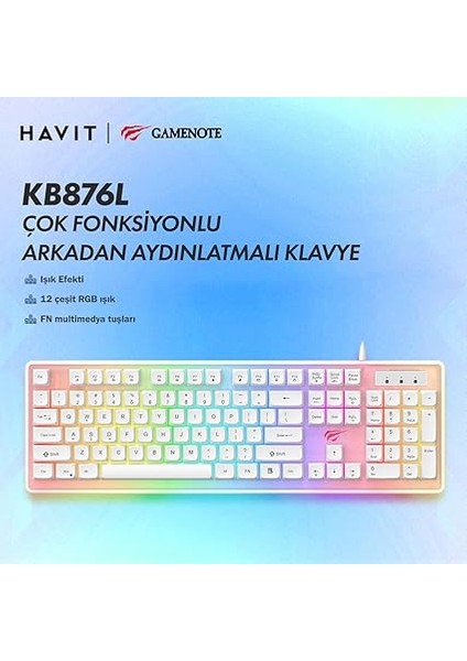 Gamenote KB876L Gaming Rgb Işıklı Oyuncu Klavyesi Beyaz fiyatları