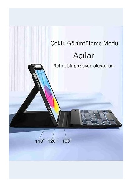 Air 11 Uyumlu 4/5/6 Nesil M2/m3 2025 Ledli Klavyeli Tablet Kılıfı Lila modelleri