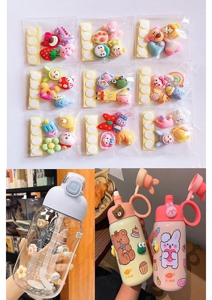 8 Adet 3D Matara Stickerı+ Matara Temizleme Süngeri Hediyeli modelleri