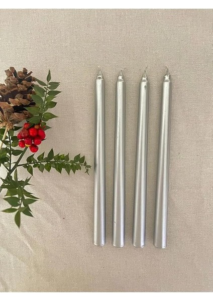 Ofisi 4lü Sedefli Gri Renkli Şamdan Mumu