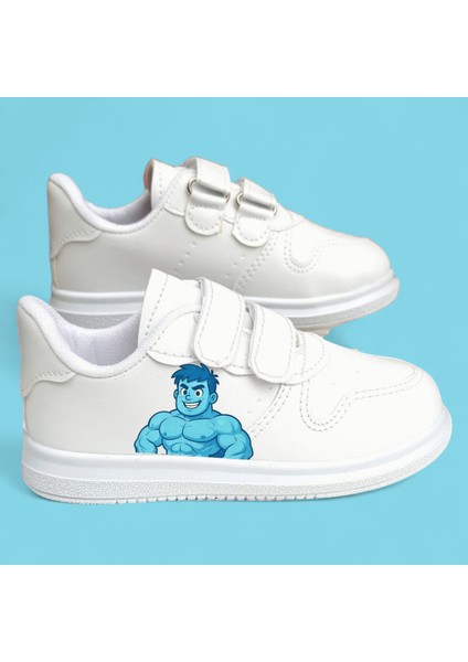 Mavi Kaslı Adam Baskılı Erkek Çocuk Spor Ayakkabı Sneaker