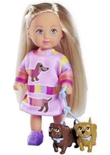 105733688, Evi Love & Köpek Dostları, Evi Love ve Tasmalı Iki Sevimli Sosis Köpek Dostu ile Yürüyüş Eğlencesi, 12CM