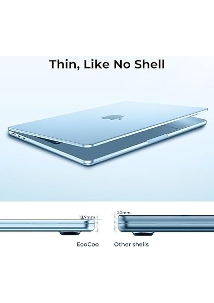 MacBook Air 13 Inç M4 M3 M2 2025 2024 2022 Için Uyumlu Kılıf [orijinal Dokuyu Sunar] 13.6" A3240 A3113 A2681 Için Ultra Ince Görünmez Yarı Saydam Sert Kabuk Kapak - Mat Gök Mavisi modelleri