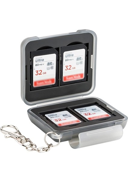 Sd Kart Tutucu Suya Dayanıklı Bellek Kartı Depolama 4 Sd Sdhc Sdxc Kart + 8 Mikro Sd Kart Için Taşıma Çantası, Şok Direnci Için Kauçuk, Gri