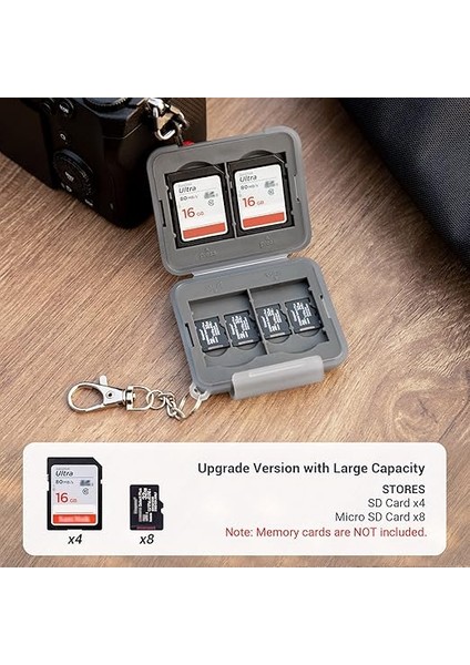 Sd Kart Tutucu Suya Dayanıklı Bellek Kartı Depolama 4 Sd Sdhc Sdxc Kart + 8 Mikro Sd Kart Için Taşıma Çantası, Şok Direnci Için Kauçuk, Gri fiyatları