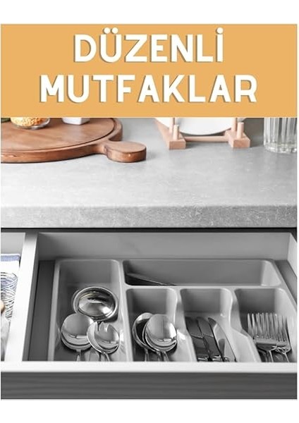 5 Bölme Çekmece Içi Kaşıklık Organizer Çatal Kaşık Bıçak Düzenleyici Pratik Kepçe 33X35 cm Gri Renk fiyatları