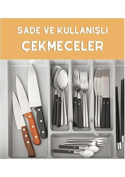 5 Bölme Çekmece Içi Kaşıklık Organizer Çatal Kaşık Bıçak Düzenleyici Pratik Kepçe 33X35 cm Gri Renk modelleri