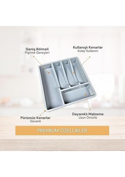 5 Bölme Çekmece Içi Kaşıklık Organizer Çatal Kaşık Bıçak Düzenleyici Pratik Kepçe 33X35 cm Gri Renk fırsatları