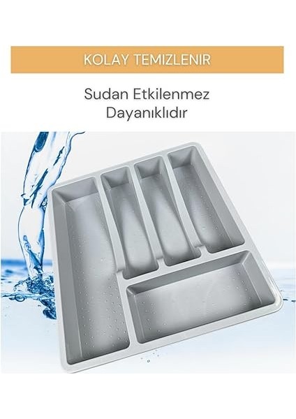 5 Bölme Çekmece Içi Kaşıklık Organizer Çatal Kaşık Bıçak Düzenleyici Pratik Kepçe 33X35 cm Gri Renk indirimleri